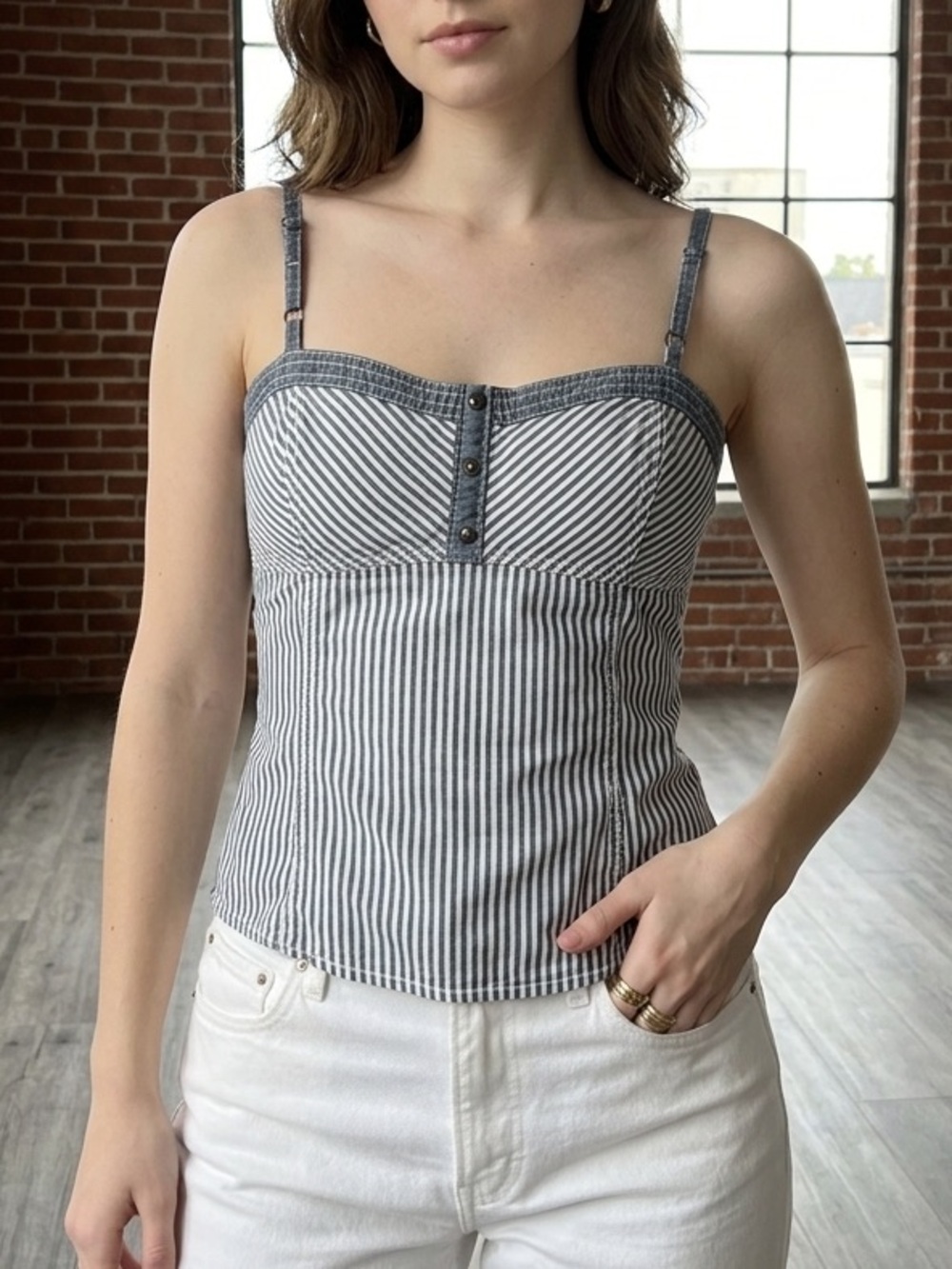 Garage Grey and White Striped Top Corset